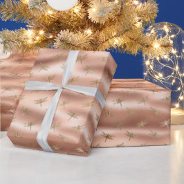 Papel De Regalo Peach Gold Glam Dragonflies