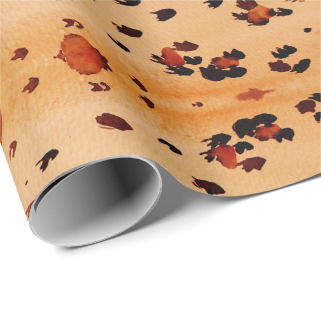 Papel De Regalo Peach Naranja Leopard Print Watercolor (Esquina del rollo)