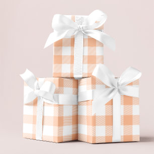 Papel De Regalo Peach Pastel grande y Gingham blanca