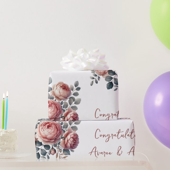 Papel De Regalo Peach Peonys On White Personalizada Boda/Ducha (Regalos de fiesta)