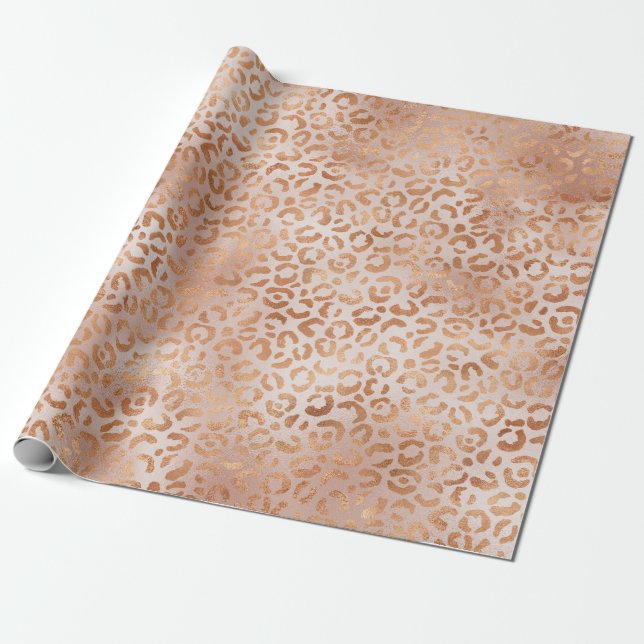 Papel De Regalo Peach Rosa Leopard Print (Desenrollado)
