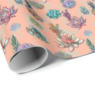 Papel De Regalo *~* Peach Salmon Blue Succulum