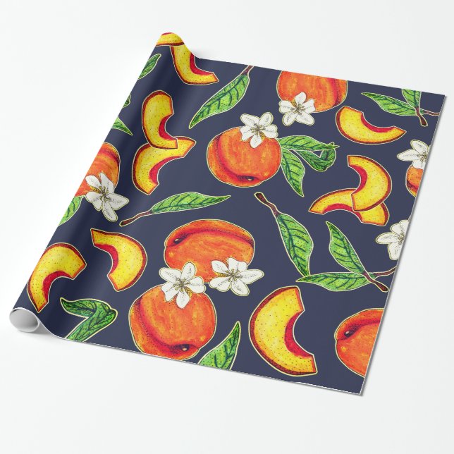 Papel De Regalo Peaches y hojas de Georgia (Desenrollado)