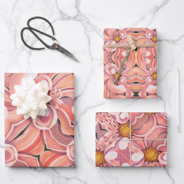 Papel de regalo Peachy Pink Dahlia (Anverso)