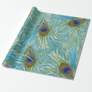Papel De Regalo Peacock Feathers Blue