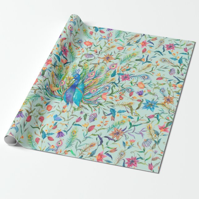 Papel De Regalo Peacock floral (Desenrollado)