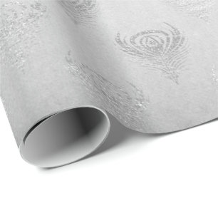 Papel De Regalo Peacock plateado Metálico Luminoso Monocromático