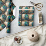 Papel De Regalo Peacock pluma el aniversario del boda de plumas de<br><div class="desc">Una bonita pluma de estilo Art Nouveau inspirada en una exquisita pluma de pavo real, de oro falso, verde y azul, se sitúa en un marco dorado falso que tiene un toque de inspiración Art Nouveau. Este diseño tiene un aspecto atemporal, elegante y elegante, y es ideal tanto para uso...</div>