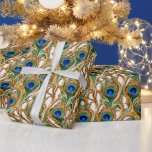 Papel De Regalo Peacock plumas de oro de lujo irrisorio sin fisura<br><div class="desc">Una bonita novela de arte inspirada en un patrón repitido sin fisuras de exquisitas plumas de pavo real de oro falso, verde y azul ambientado en un fondo blanco que tiene un toque Art Nouveau inspirado en delicados detalles de línea. Este diseño tiene un aspecto atemporal, elegante y elegante, y...</div>