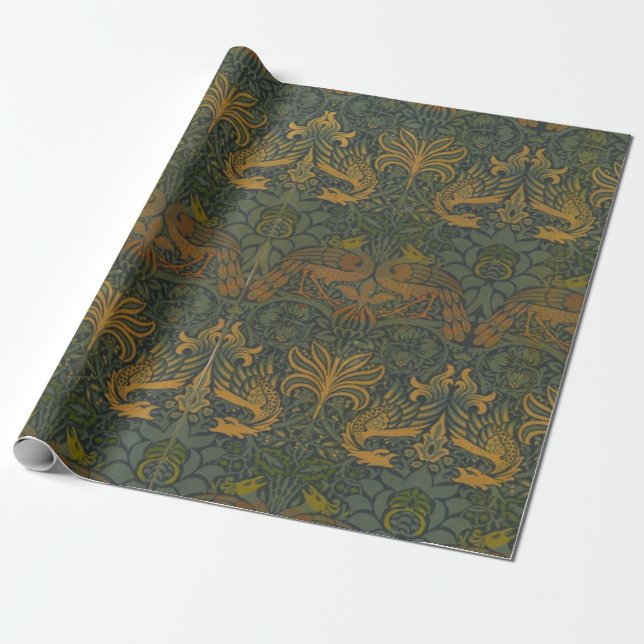 Papel De Regalo Peacock y dragón de la época de William Morris (Desenrollado)