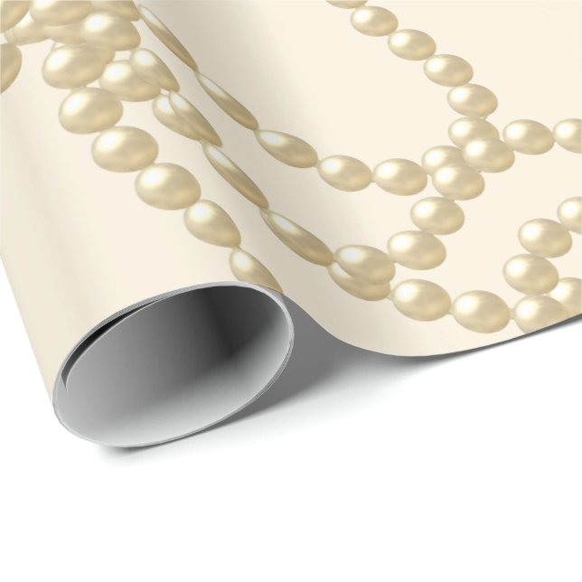 Papel De Regalo Pearly Pearls Ivory Creamy Bridal Boda Cumpleaños (Esquina del rollo)