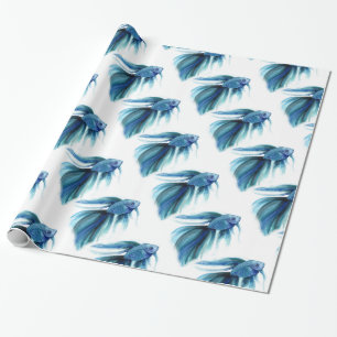 Papel De Regalo Peces Betta Azul