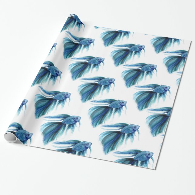 Papel De Regalo Peces Betta Azul (Desenrollado)