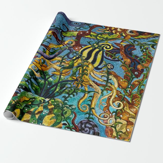 Papel De Regalo Peces tropicales en el arte abstracto del océano (Desenrollado)