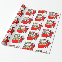 Papel De Regalo Pecho De Hielo Rojo Con Cerveza Y Santa
