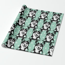 Papel De Regalo Peeking Corgi Green Tema Personalizado