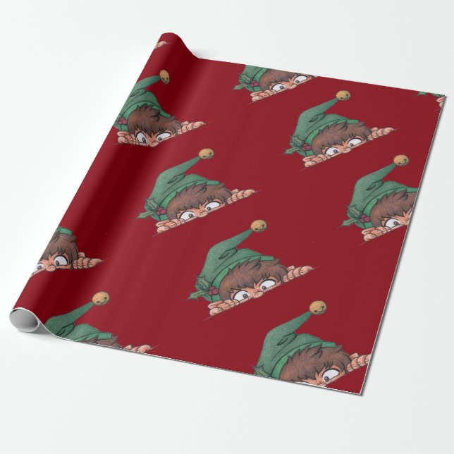 Papel De Regalo Peeking Elf Holiday (Desenrollado)