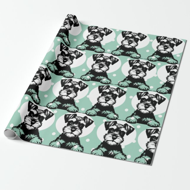 Papel De Regalo Peeking Terrier Green Tema Personalizado (Desenrollado)