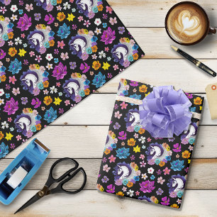 Papel De Regalo Pegasus Floral Negro