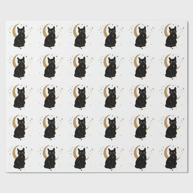 Papel De Regalo Pegatina de gato negro (Superficie plana)