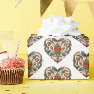 Papel De Regalo Pegatina del Corazón del Arte Popular Rosemaling d