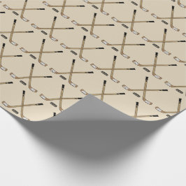 Papel De Regalo Pegatinas de hockey cruzadas y Puck Brown Tan