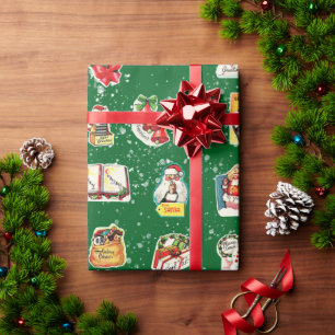 Papel De Regalo Pegatinas de Navidad retro kitsch en verde