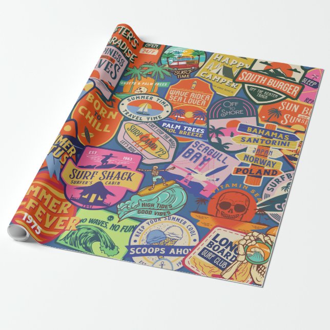Papel De Regalo Pegatinas de surf (Desenrollado)
