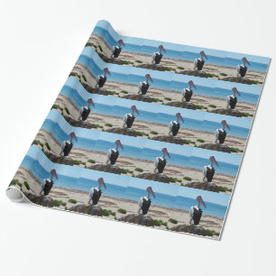 Papel De Regalo Pelícano Posado En Una Roca De Playa,