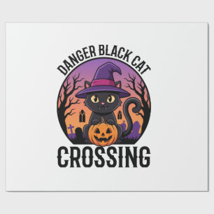 Papel De Regalo Peligro de Halloween Gato Negro Cruzando