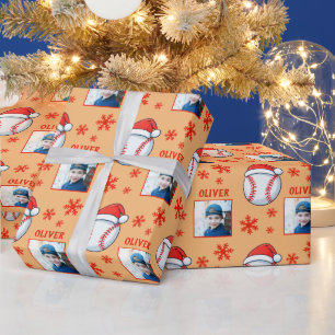 Papel De Regalo Pelota de béisbol Santa Hat Nombre de la nieve Fot