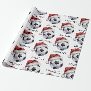 Papel De Regalo Pelota de fútbol de Navidad personalizada Santa