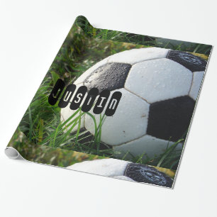 Papel De Regalo Pelota de fútbol negra y blanca en verde
