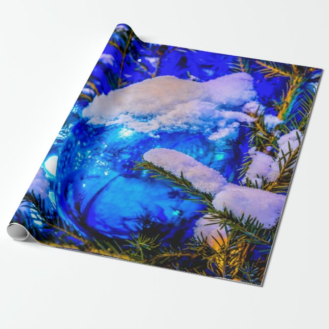 Papel De Regalo Pelota de Navidades azules, Nieve (Desenrollado)