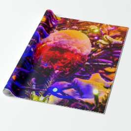 Papel De Regalo Pelota de ornamentos rojos, cubierta de nieve