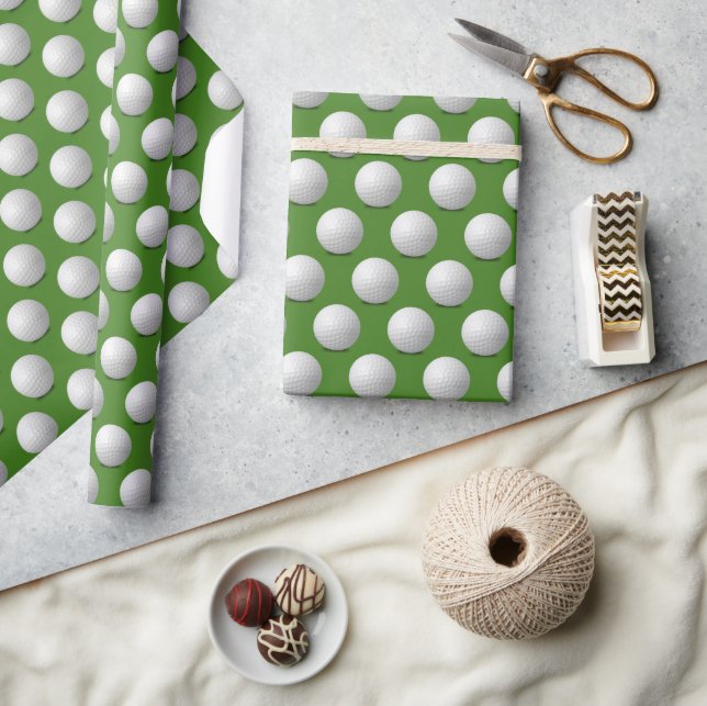 Papel De Regalo Pelotas de Golf Blancas Sobre Verde (Artesanía)