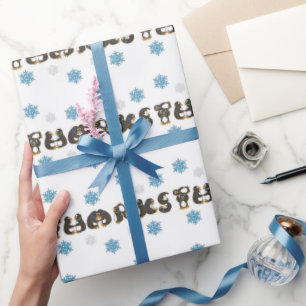 Papel De Regalo Penguin gracias a los copos de nieve de los pingüi