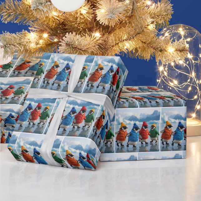 Papel De Regalo Penguins Ice Skating On an Arctic Lake (Vacaciones)