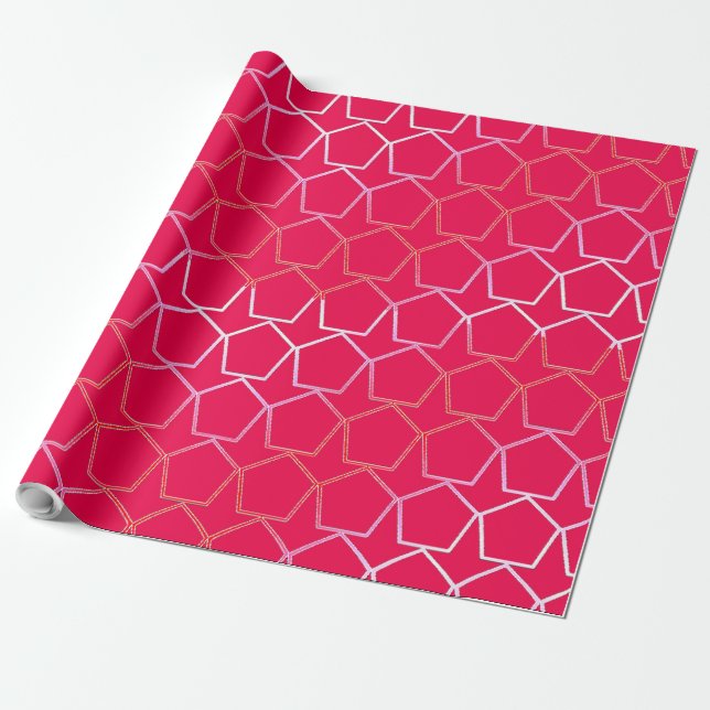 Papel De Regalo Pentágonos impresos en rojo (Desenrollado)