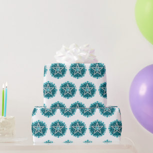 Papel De Regalo Pentagrama Floral Verde Bruja Blanca Halloween