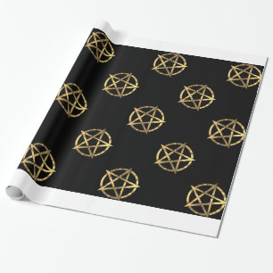 Papel De Regalo Pentagrama negro y dorado