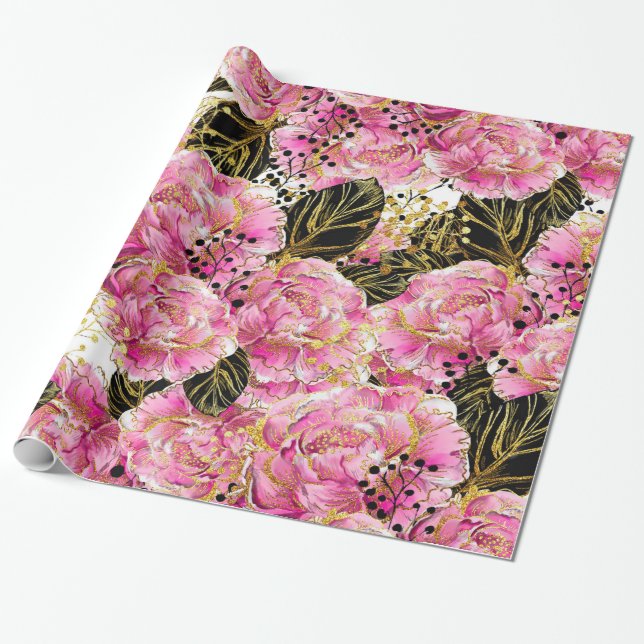 Papel De Regalo peonatos de oro rosado (Desenrollado)