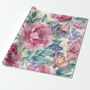 Papel De Regalo Peonía Botánica Aquarela Floral Lavanda Floracione