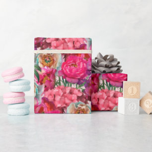 Papel De Regalo Peonía rosa y blanca y flores de hidrangea