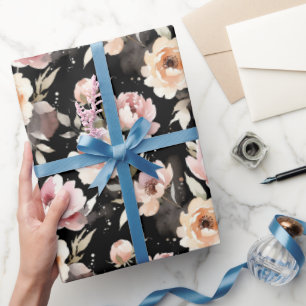 Papel De Regalo Peonías acuarela con lavado pastel