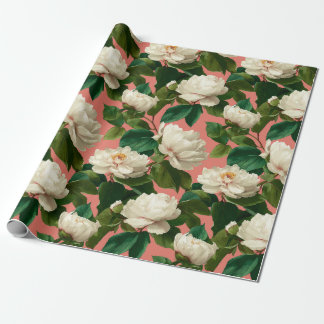 Papel De Regalo Peonías blancas sobre patrón de fondo pechy