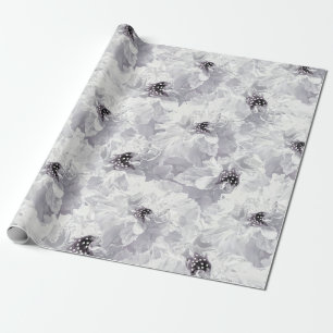 Papel De Regalo Peonias, grises y blancas, floridas, flores blanca