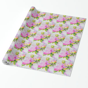 Papel De Regalo Peonias, pintura floral rosa, blanca, acuarela