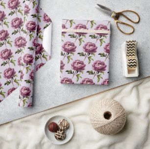 Papel De Regalo Peonías púrpura lavanda ligera romántica