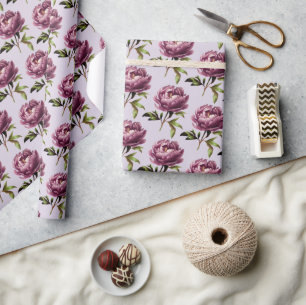 Papel De Regalo Peonías púrpura lavanda ligera romántica